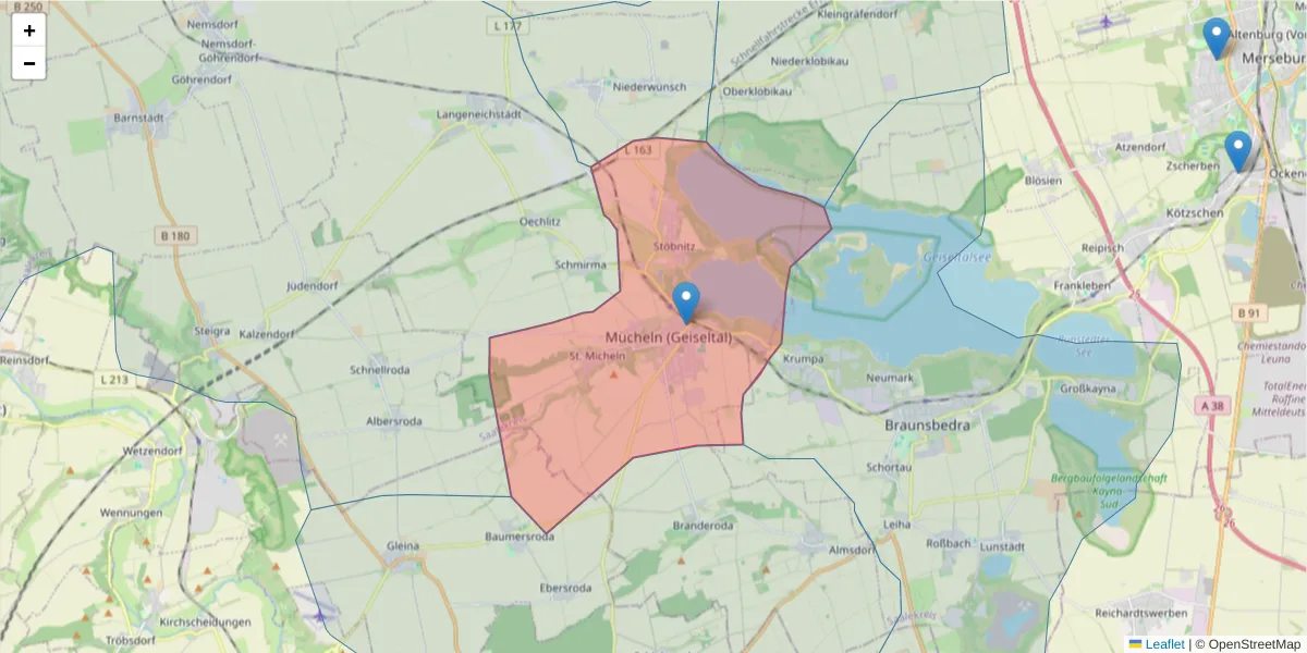 Karte des Postleitzahlen Bereichs  und der umliegenden Postleitzahlen in Deutschland