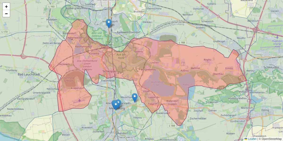 Karte des Postleitzahlen Bereichs  und der umliegenden Postleitzahlen in Deutschland