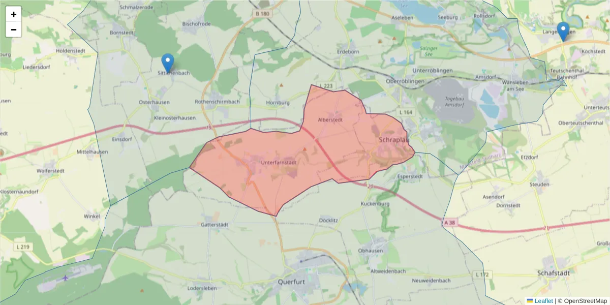 Karte des Postleitzahlen Bereichs  und der umliegenden Postleitzahlen in Deutschland