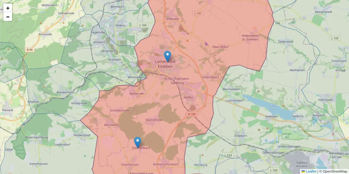 Karte des Postleitzahlen Bereichs  und der umliegenden Postleitzahlen in Deutschland