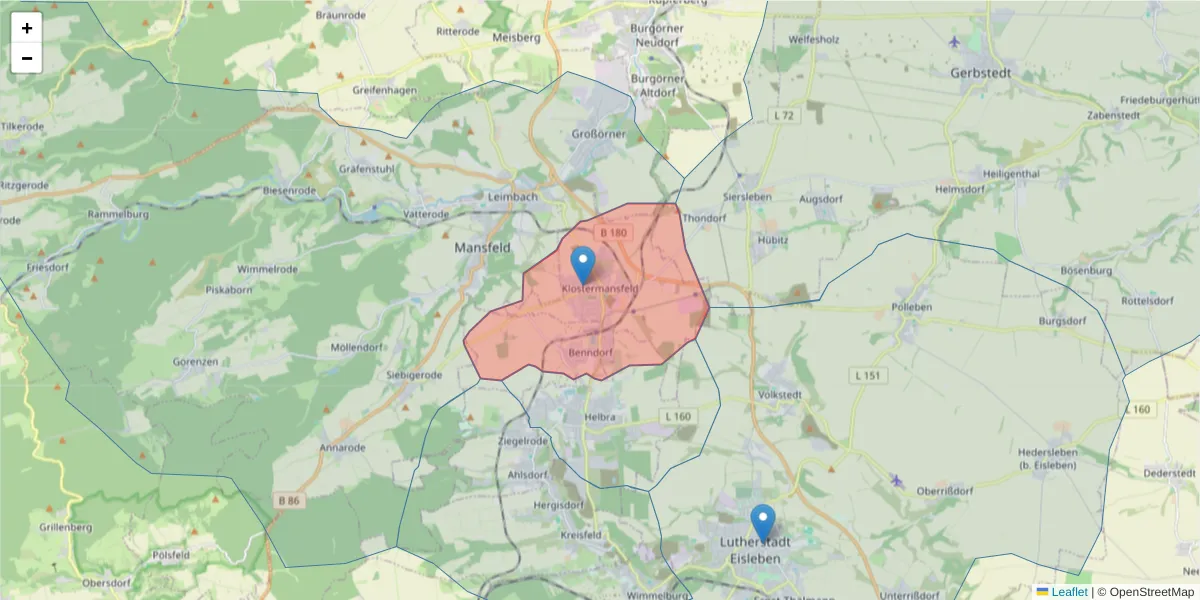 Karte des Postleitzahlen Bereichs  und der umliegenden Postleitzahlen in Deutschland