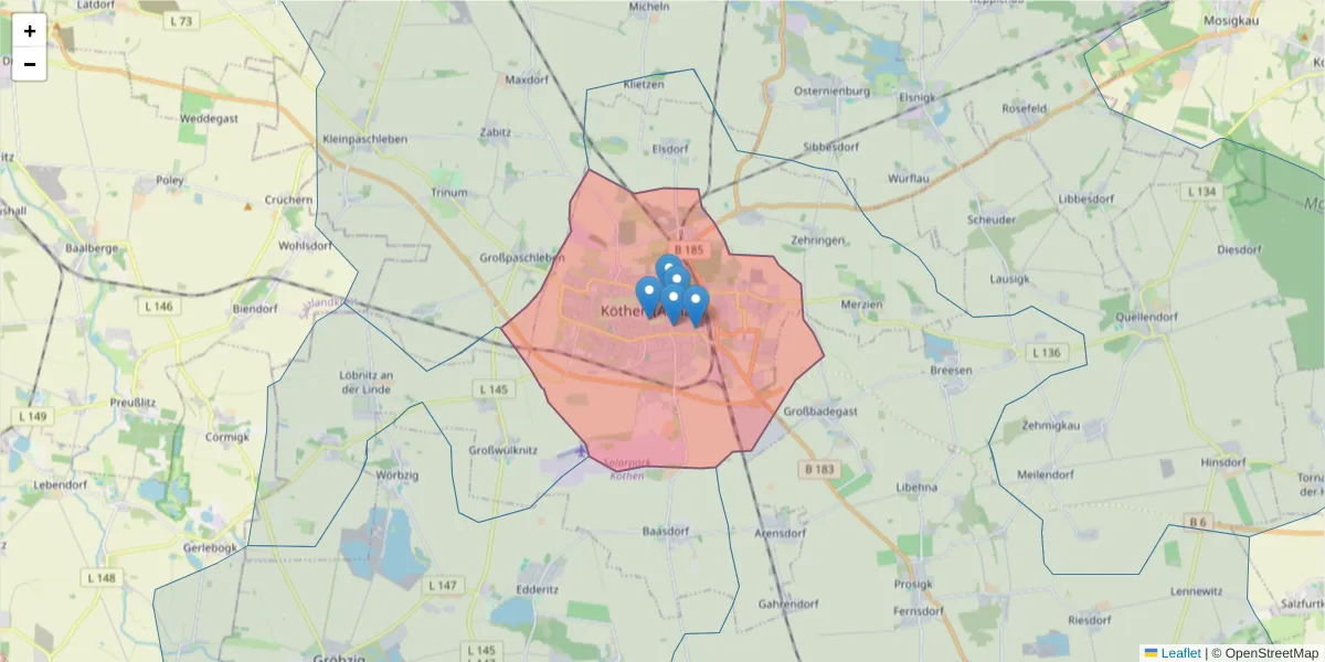 Karte des Postleitzahlen Bereichs  und der umliegenden Postleitzahlen in Deutschland