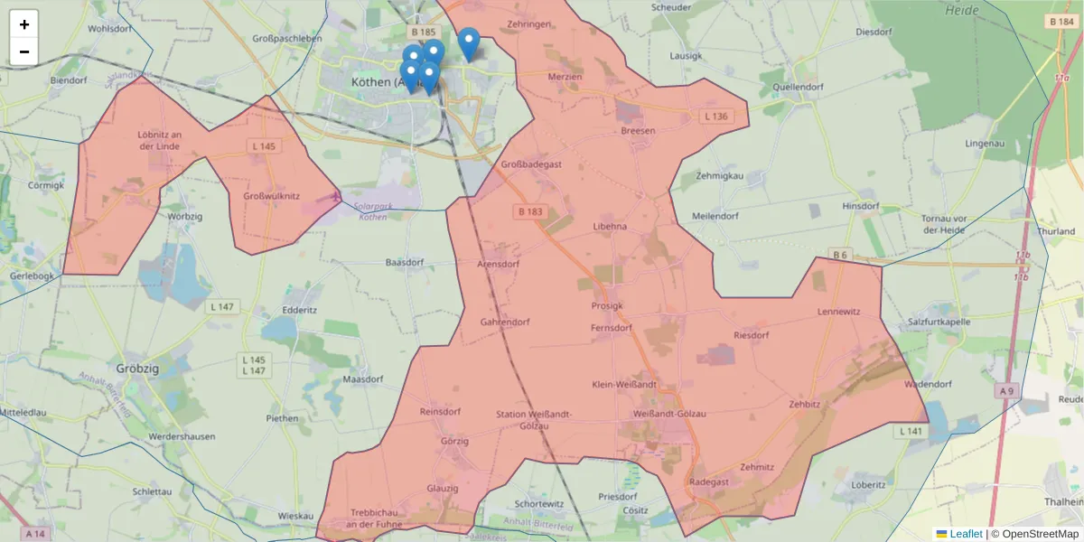 Karte des Postleitzahlen Bereichs  und der umliegenden Postleitzahlen in Deutschland