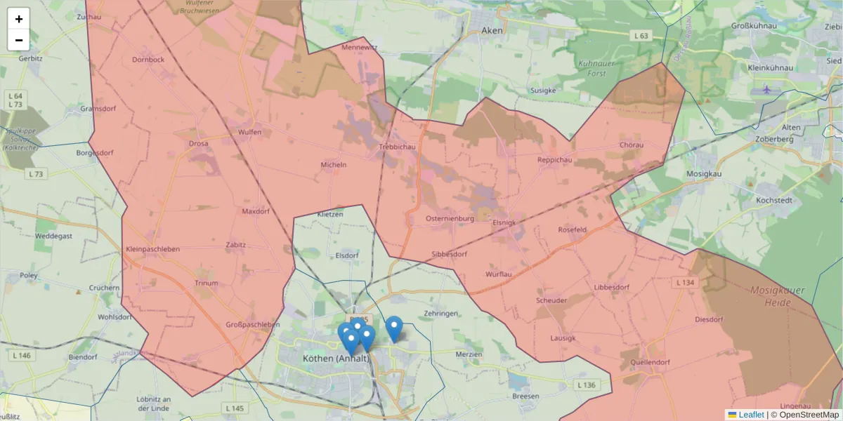 Karte des Postleitzahlen Bereichs  und der umliegenden Postleitzahlen in Deutschland