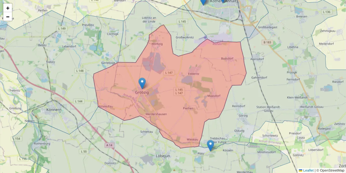 Karte des Postleitzahlen Bereichs  und der umliegenden Postleitzahlen in Deutschland