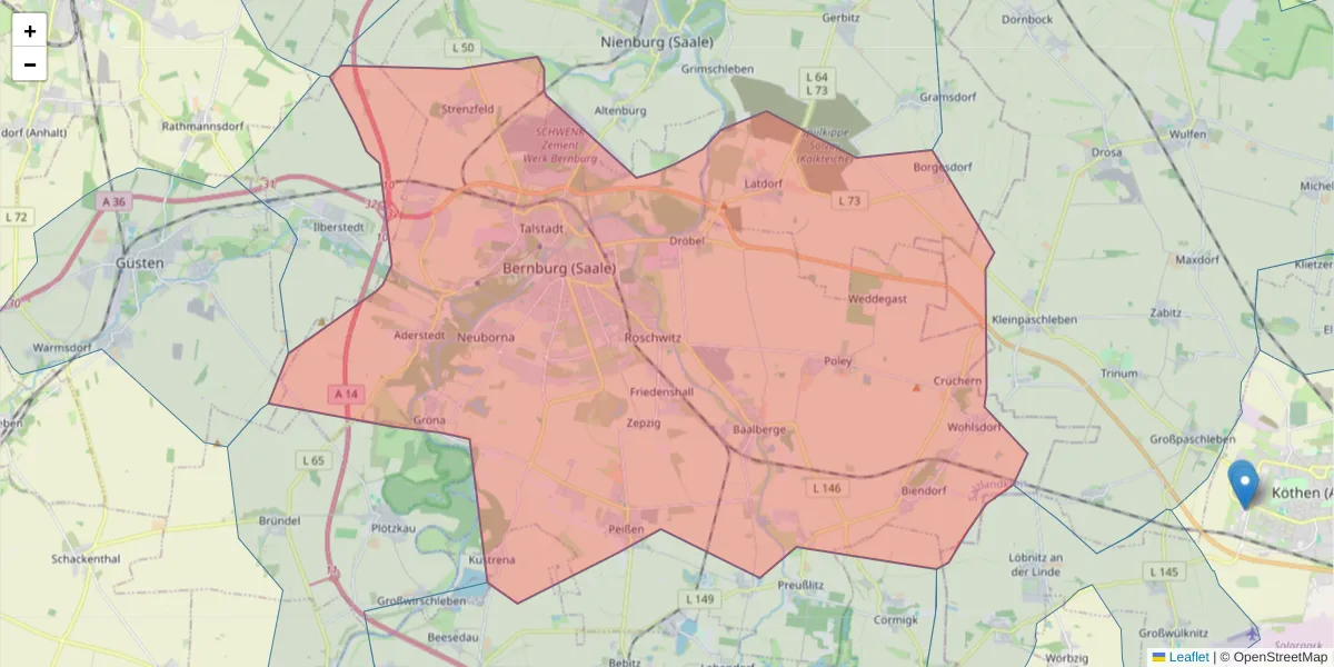 Karte des Postleitzahlen Bereichs  und der umliegenden Postleitzahlen in Deutschland