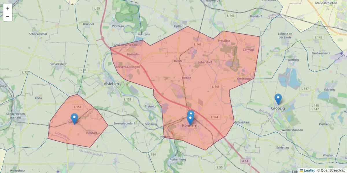 Karte des Postleitzahlen Bereichs  und der umliegenden Postleitzahlen in Deutschland