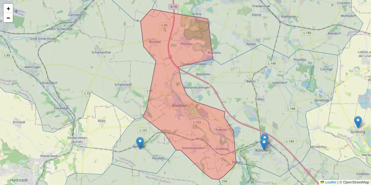 Karte des Postleitzahlen Bereichs  und der umliegenden Postleitzahlen in Deutschland
