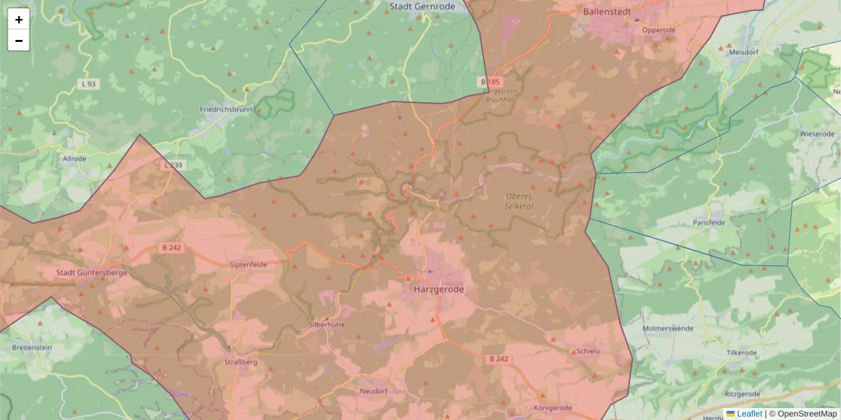 Karte des Postleitzahlen Bereichs  und der umliegenden Postleitzahlen in Deutschland
