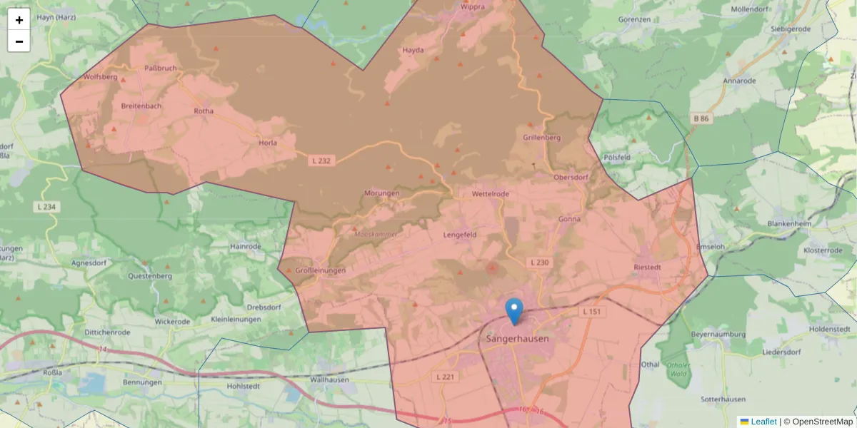 Karte des Postleitzahlen Bereichs  und der umliegenden Postleitzahlen in Deutschland
