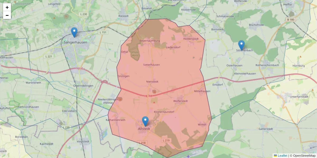 Karte des Postleitzahlen Bereichs  und der umliegenden Postleitzahlen in Deutschland