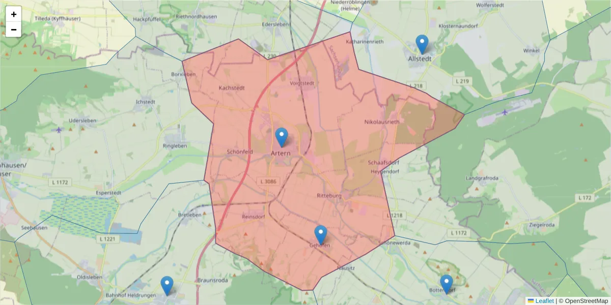 Karte des Postleitzahlen Bereichs  und der umliegenden Postleitzahlen in Deutschland