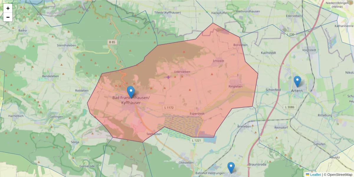 Karte des Postleitzahlen Bereichs  und der umliegenden Postleitzahlen in Deutschland