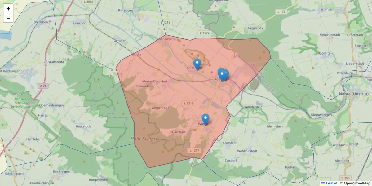 Karte des Postleitzahlen Bereichs  und der umliegenden Postleitzahlen in Deutschland