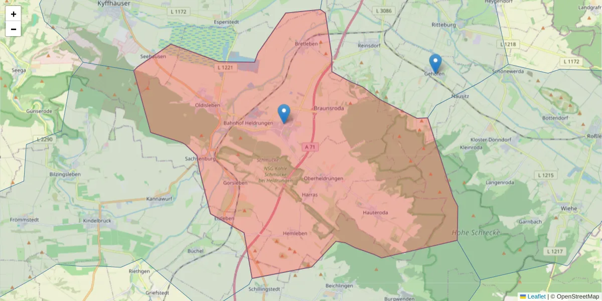 Karte des Postleitzahlen Bereichs  und der umliegenden Postleitzahlen in Deutschland