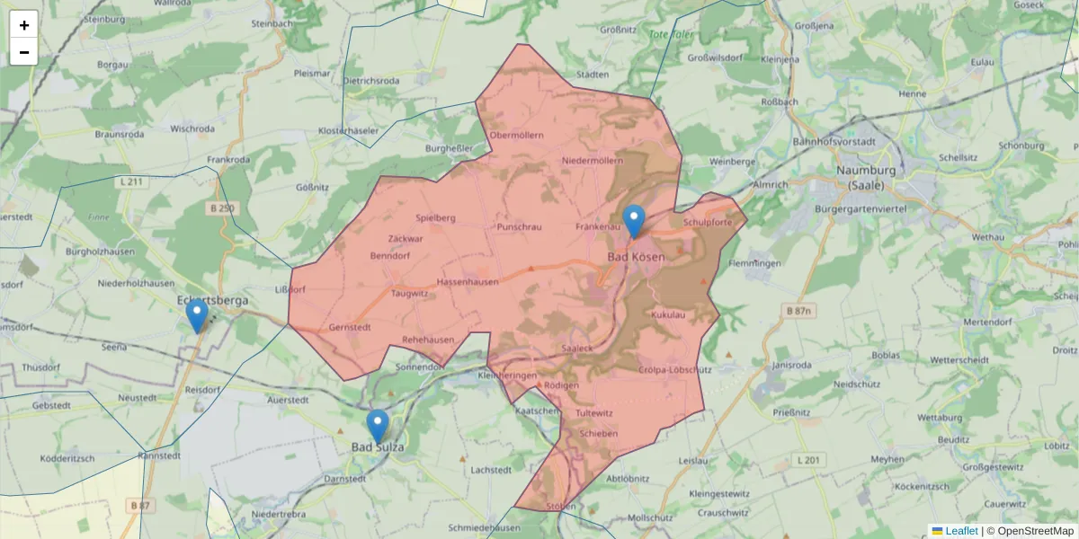 Karte des Postleitzahlen Bereichs  und der umliegenden Postleitzahlen in Deutschland