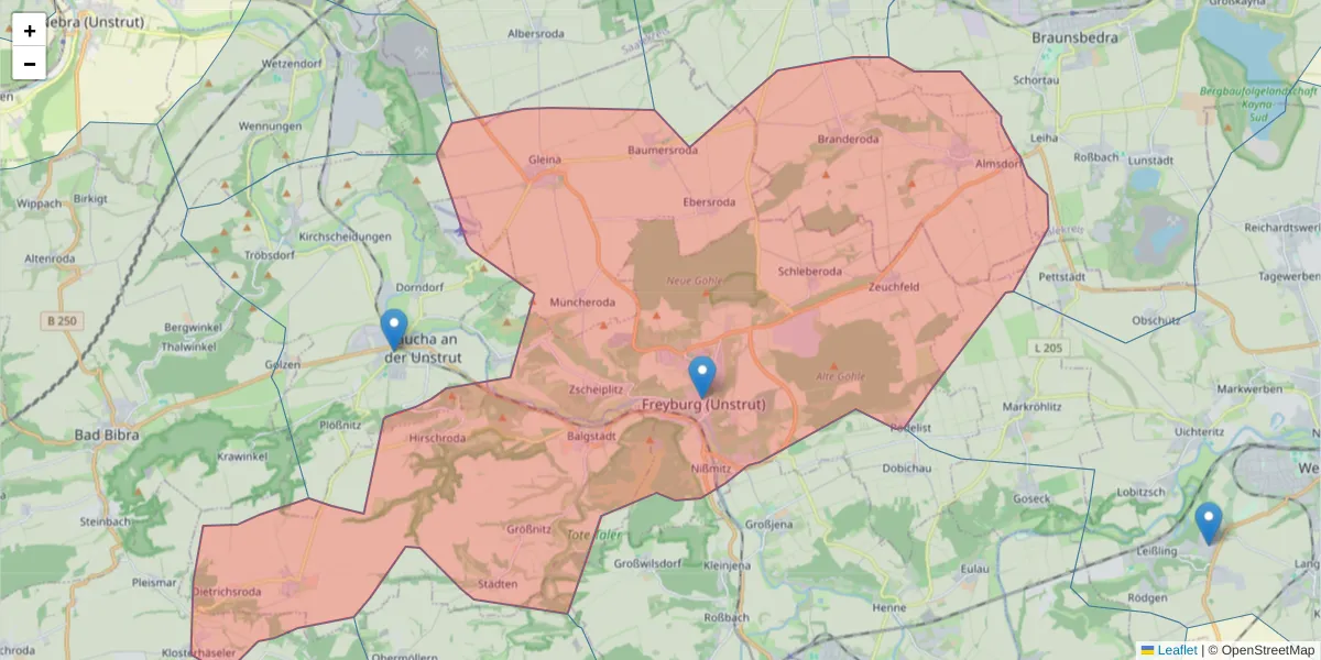 Karte des Postleitzahlen Bereichs  und der umliegenden Postleitzahlen in Deutschland