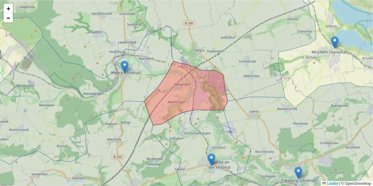 Karte des Postleitzahlen Bereichs  und der umliegenden Postleitzahlen in Deutschland