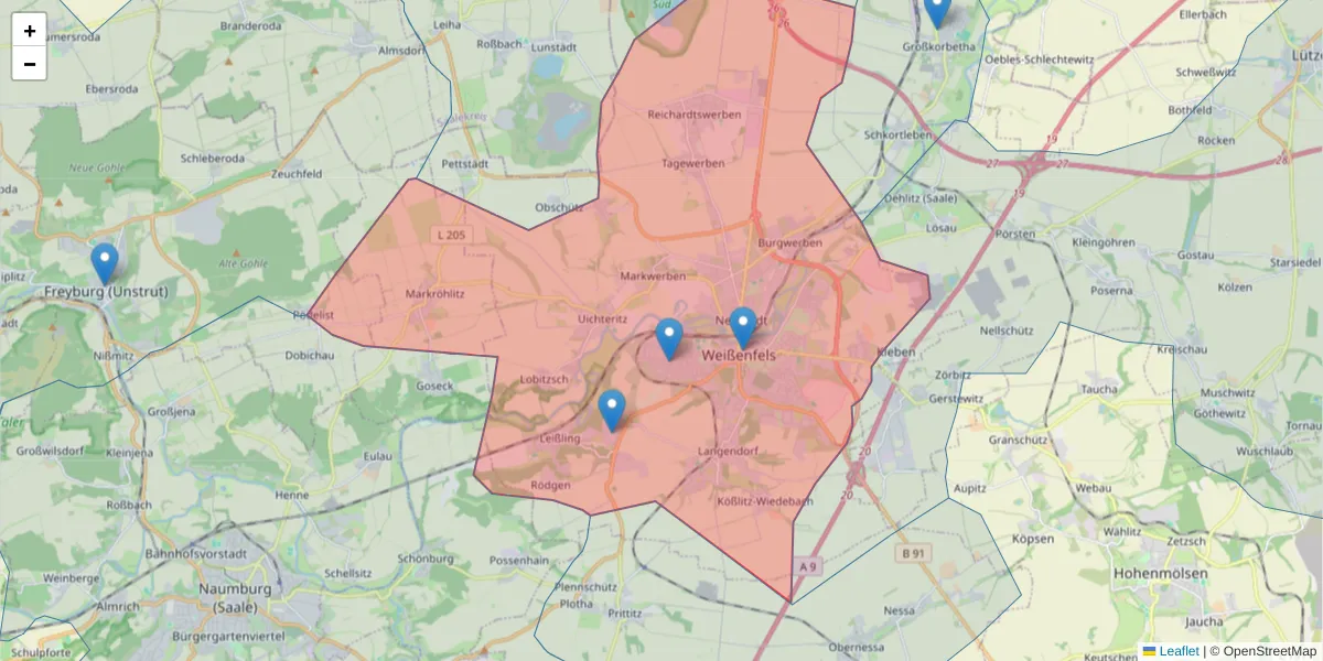 Karte des Postleitzahlen Bereichs  und der umliegenden Postleitzahlen in Deutschland
