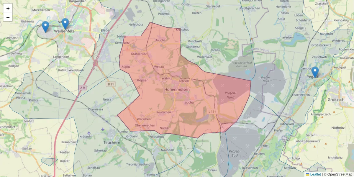 Karte des Postleitzahlen Bereichs  und der umliegenden Postleitzahlen in Deutschland