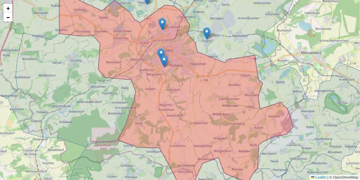 Karte des Postleitzahlen Bereichs  und der umliegenden Postleitzahlen in Deutschland