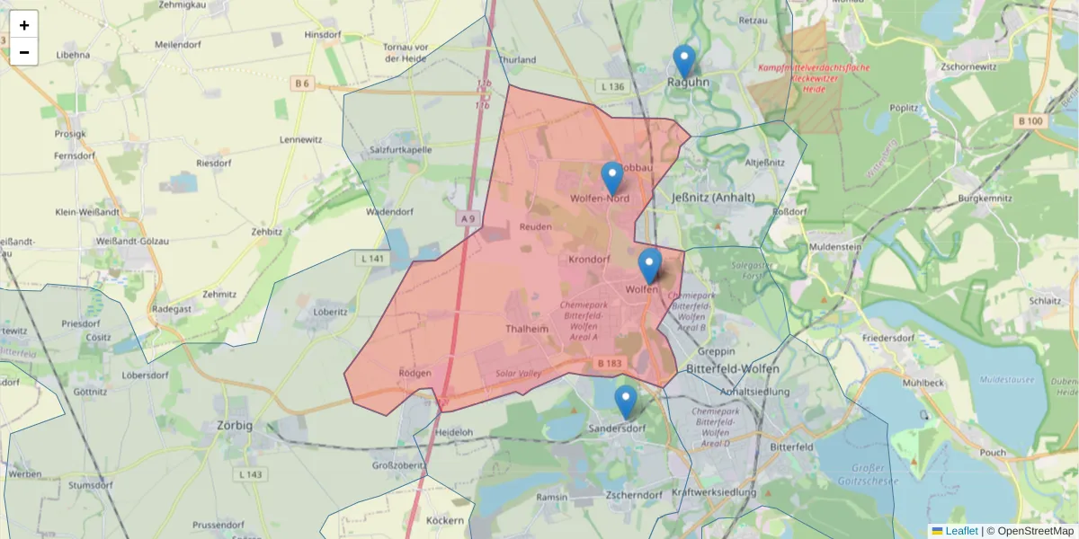 Karte des Postleitzahlen Bereichs  und der umliegenden Postleitzahlen in Deutschland