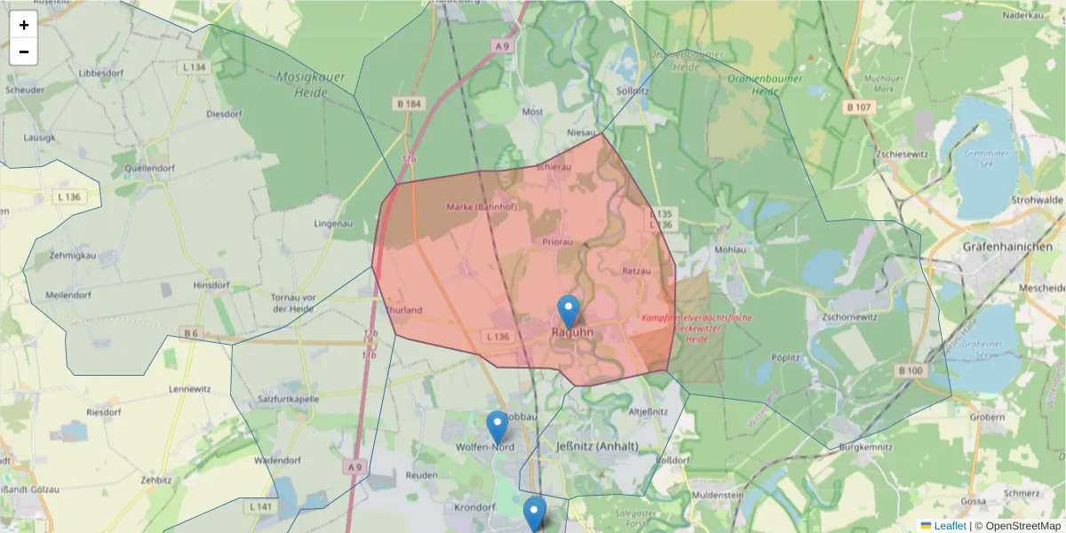 Karte des Postleitzahlen Bereichs  und der umliegenden Postleitzahlen in Deutschland