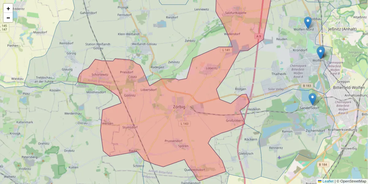 Karte des Postleitzahlen Bereichs  und der umliegenden Postleitzahlen in Deutschland