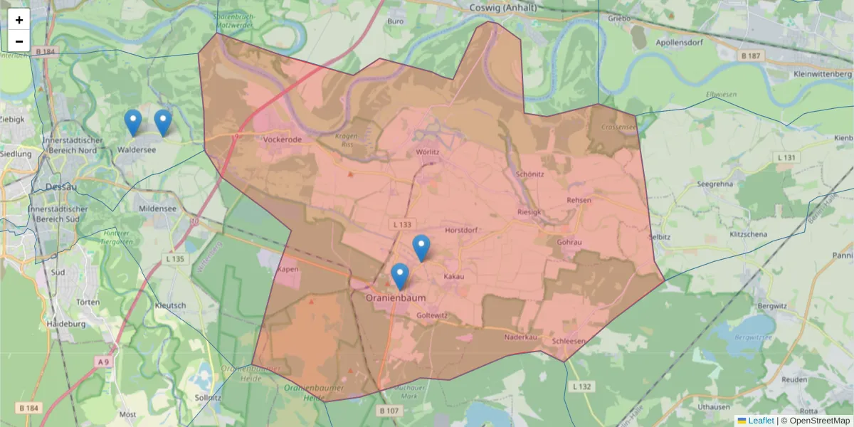 Karte des Postleitzahlen Bereichs  und der umliegenden Postleitzahlen in Deutschland