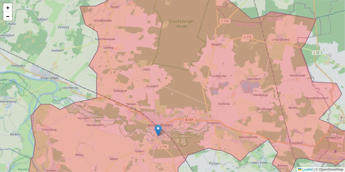Karte des Postleitzahlen Bereichs  und der umliegenden Postleitzahlen in Deutschland