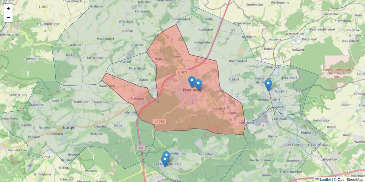 Karte des Postleitzahlen Bereichs  und der umliegenden Postleitzahlen in Deutschland