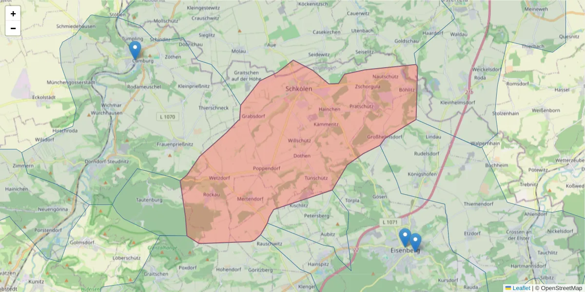 Karte des Postleitzahlen Bereichs  und der umliegenden Postleitzahlen in Deutschland