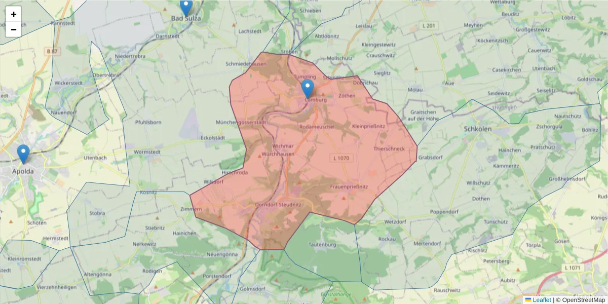 Karte des Postleitzahlen Bereichs  und der umliegenden Postleitzahlen in Deutschland