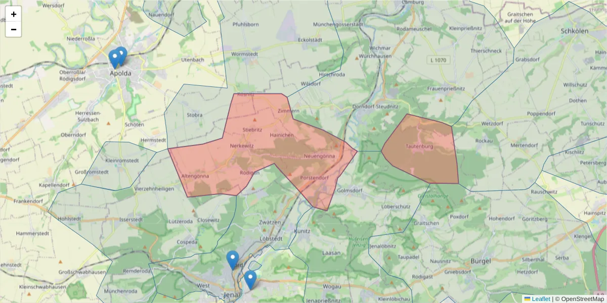 Karte des Postleitzahlen Bereichs  und der umliegenden Postleitzahlen in Deutschland