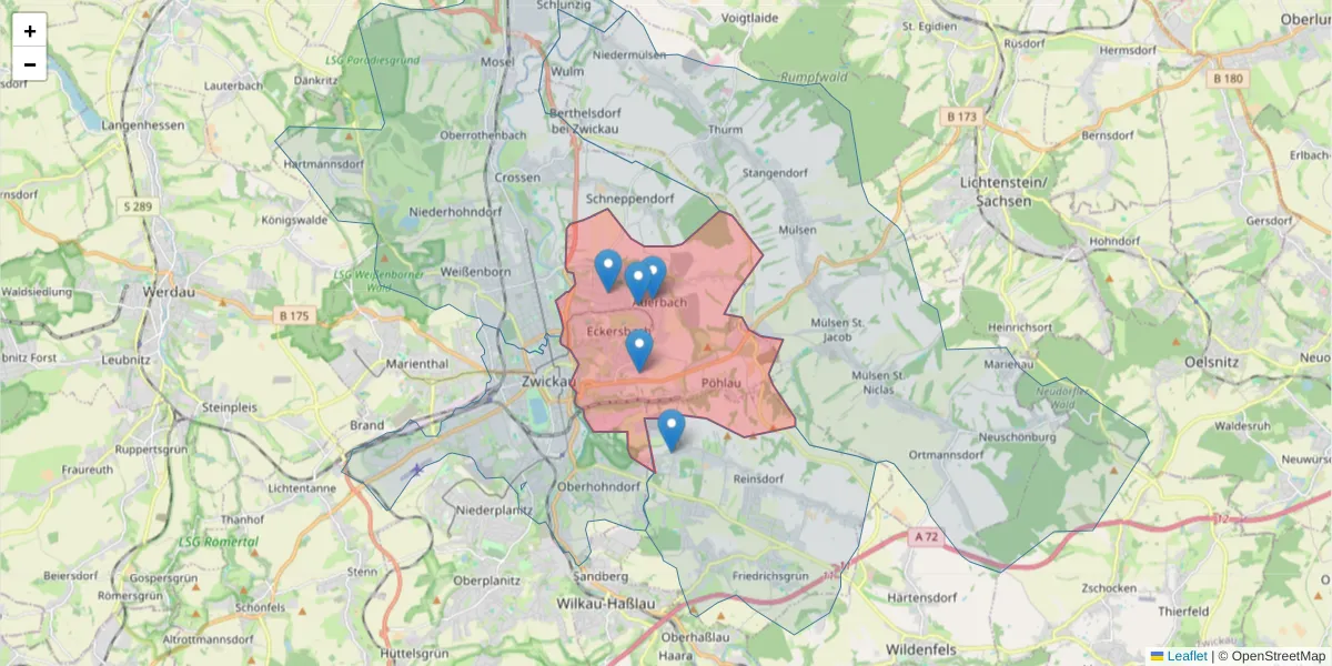 Karte des Postleitzahlen Bereichs  und der umliegenden Postleitzahlen in Deutschland