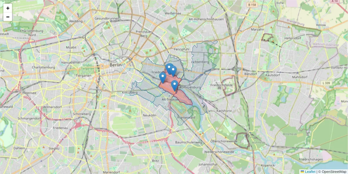Karte des Postleitzahlen Bereichs  und der umliegenden Postleitzahlen in Deutschland