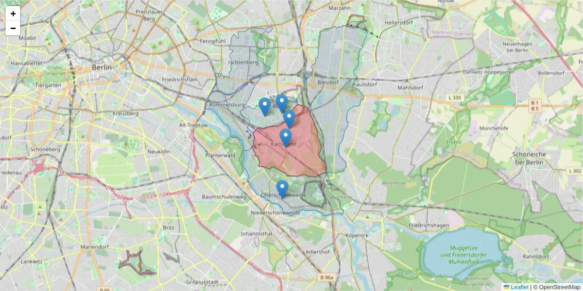 Karte des Postleitzahlen Bereichs  und der umliegenden Postleitzahlen in Deutschland