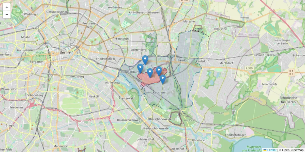 Karte des Postleitzahlen Bereichs  und der umliegenden Postleitzahlen in Deutschland