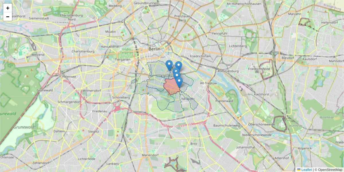 Karte des Postleitzahlen Bereichs  und der umliegenden Postleitzahlen in Deutschland