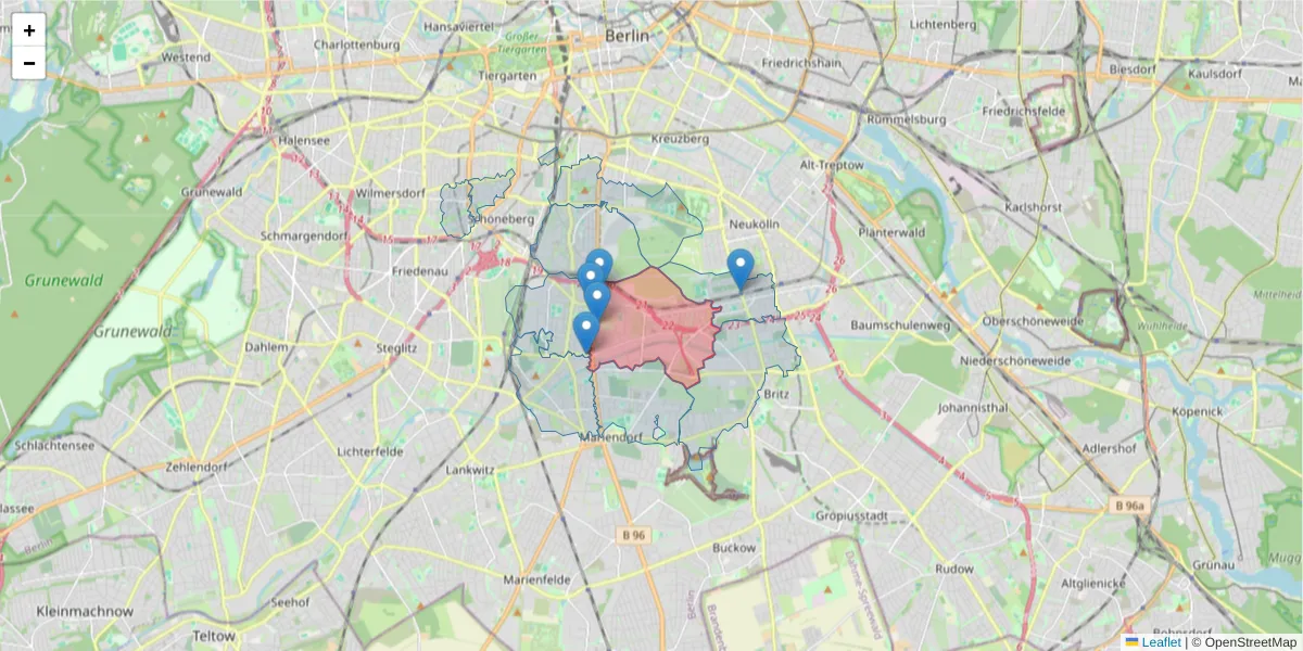 Karte des Postleitzahlen Bereichs  und der umliegenden Postleitzahlen in Deutschland