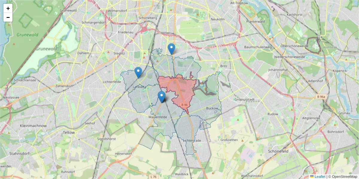 Karte des Postleitzahlen Bereichs  und der umliegenden Postleitzahlen in Deutschland