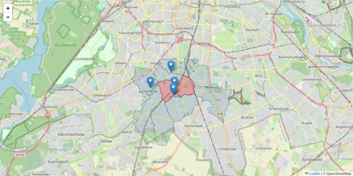 Karte des Postleitzahlen Bereichs  und der umliegenden Postleitzahlen in Deutschland