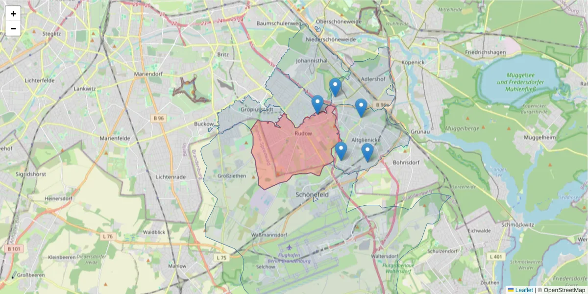 Karte des Postleitzahlen Bereichs  und der umliegenden Postleitzahlen in Deutschland