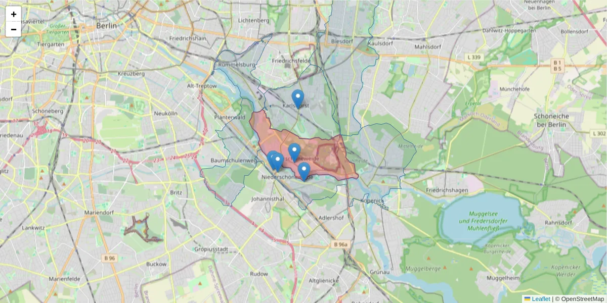 Karte des Postleitzahlen Bereichs  und der umliegenden Postleitzahlen in Deutschland