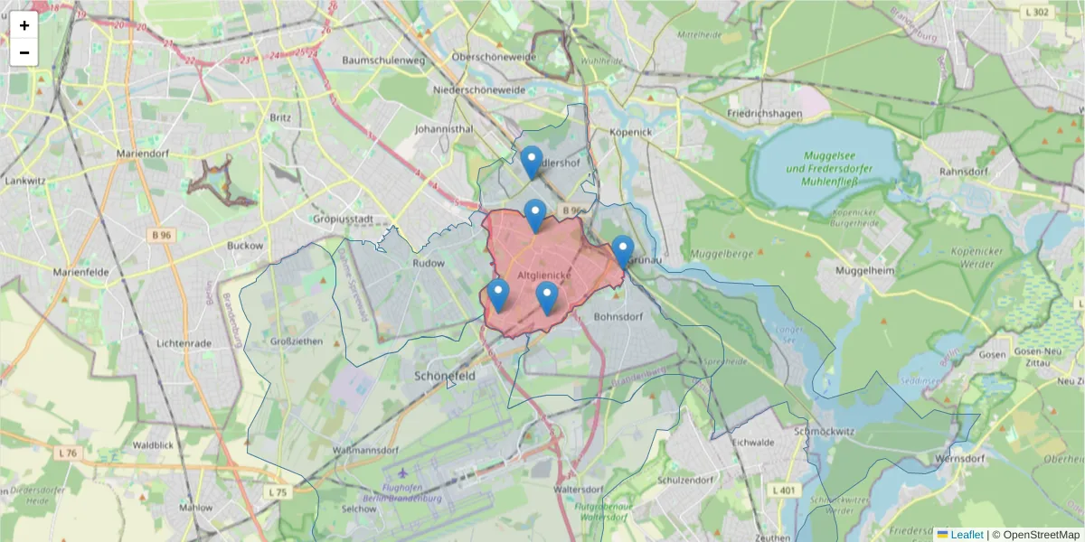 Karte des Postleitzahlen Bereichs  und der umliegenden Postleitzahlen in Deutschland