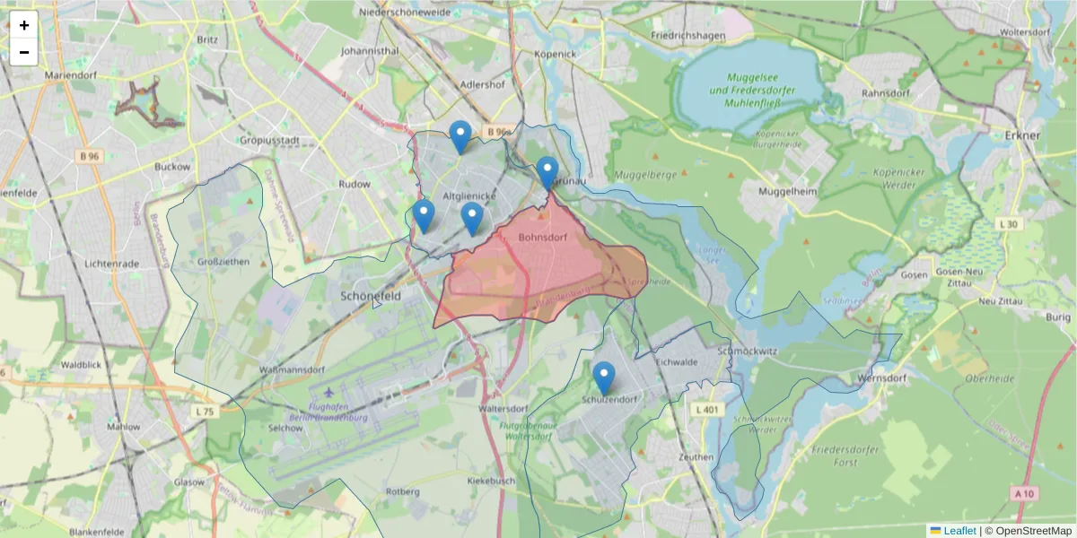 Karte des Postleitzahlen Bereichs  und der umliegenden Postleitzahlen in Deutschland