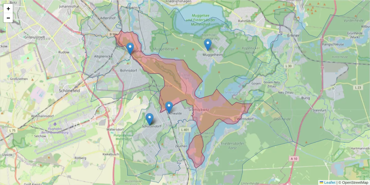 Karte des Postleitzahlen Bereichs  und der umliegenden Postleitzahlen in Deutschland