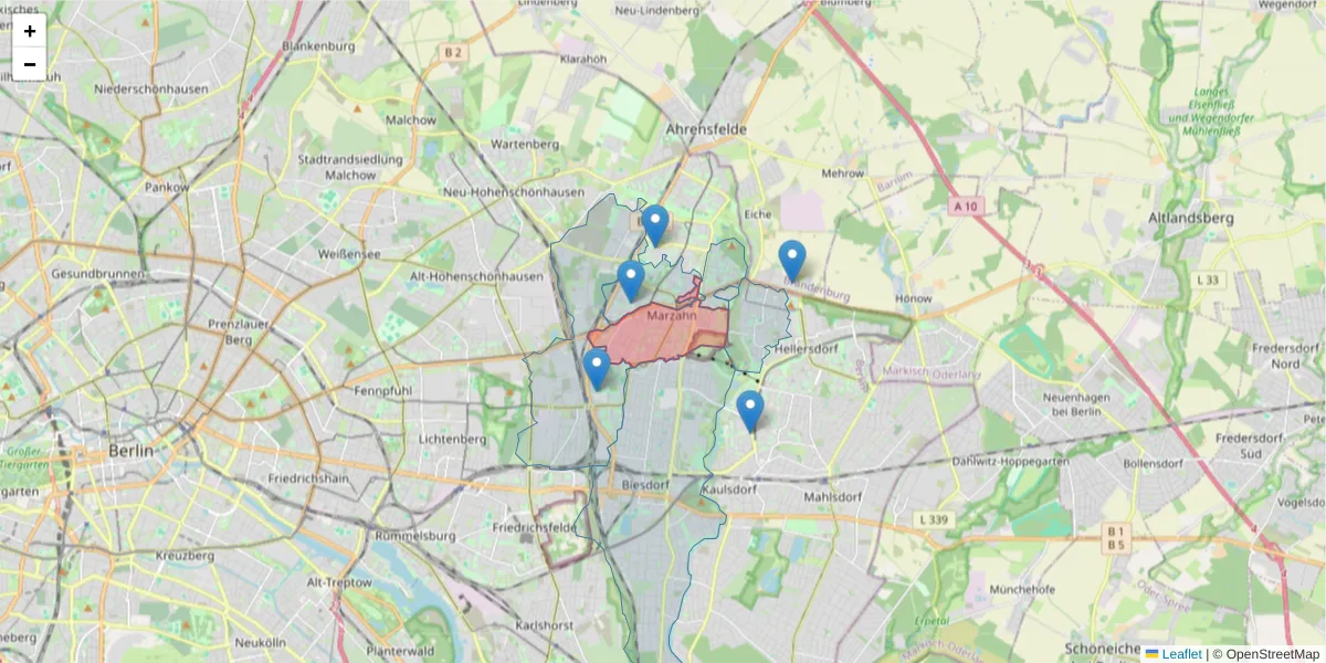Karte des Postleitzahlen Bereichs  und der umliegenden Postleitzahlen in Deutschland