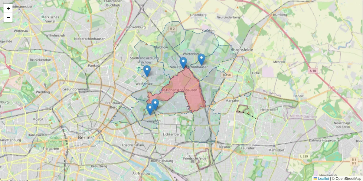 Karte des Postleitzahlen Bereichs  und der umliegenden Postleitzahlen in Deutschland