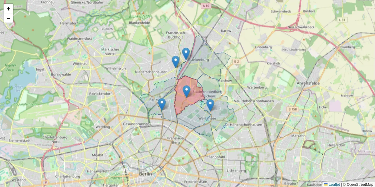 Karte des Postleitzahlen Bereichs  und der umliegenden Postleitzahlen in Deutschland